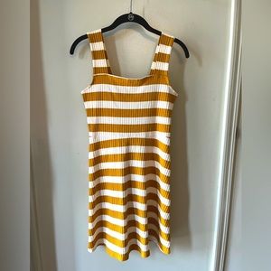 NEW American Eagle Outfitters Mustard Yellow and Beige, Striped, Ribbed Dress